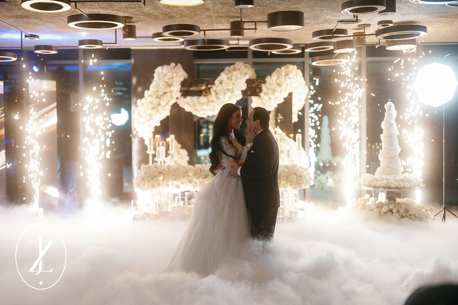 Bride and groom first dance among heavy smoke at East Miami